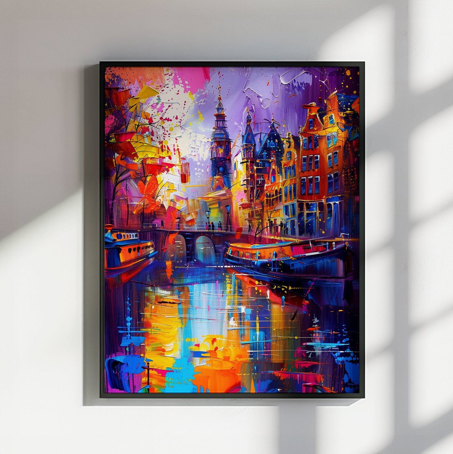 Amsterdam Canals Poster Print. Abstract Grachtengordel Cityscape Netherlands Travel Wall Decor Painting Gift Colourful Watercolor Dutch City - CanvasityCrafts - Free Shipping