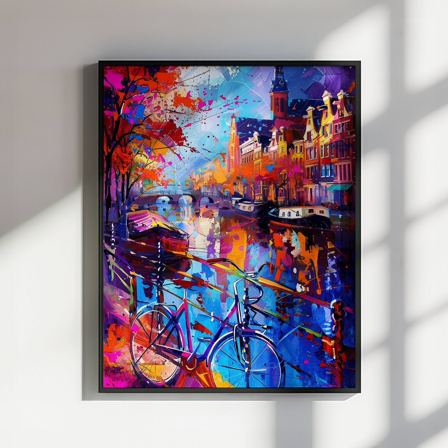 Abstract Amsterdam Canals Poster Print. Grachtengordel Cityscape Netherlands Travel Wall Decor Painting Gift Colourful Watercolor Dutch City - CanvasityCrafts - Free Shipping