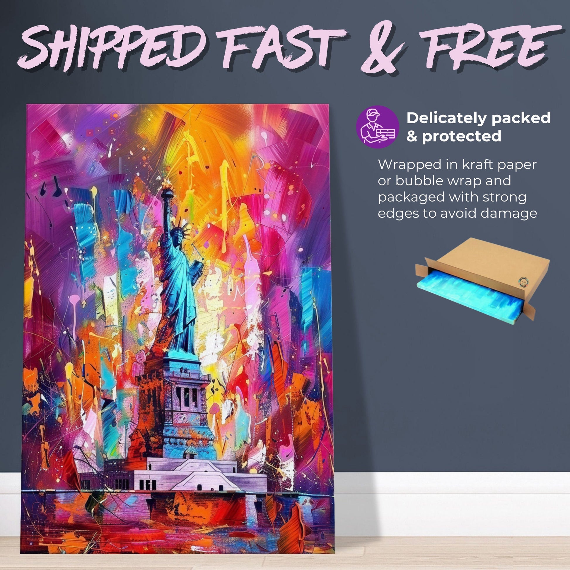 Statue of Liberty New York City Canvas Print Street Art Graffiti Painting Paint Splash Cityscape Abstract Travel Gift Manhattan America USA - CanvasityCrafts - Free Shipping