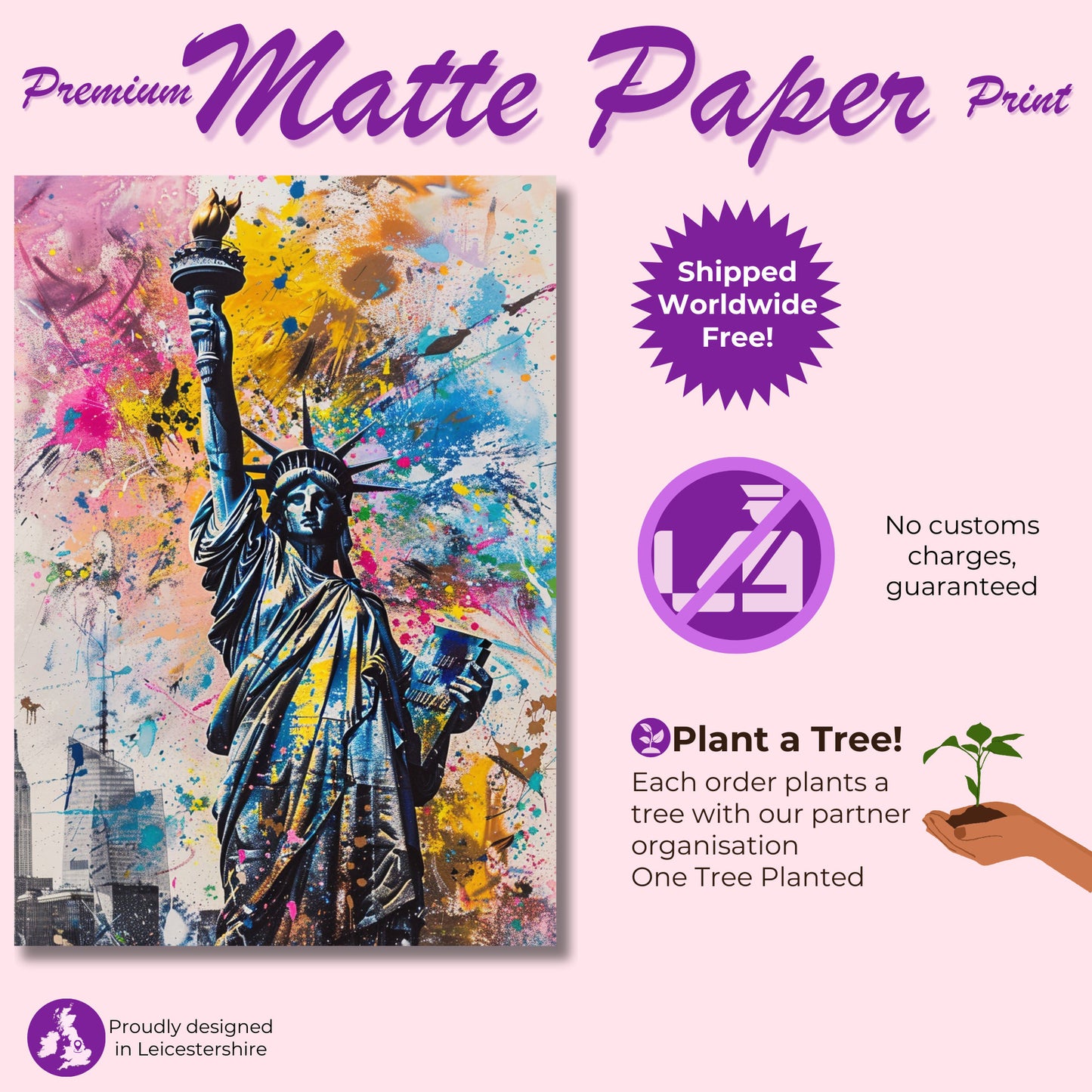 Statue of Liberty New York City Poster Print Street Art Graffiti Painting Paint Splash Cityscape Abstract Travel Gift Manhattan America USA - CanvasityCrafts - Free Shipping