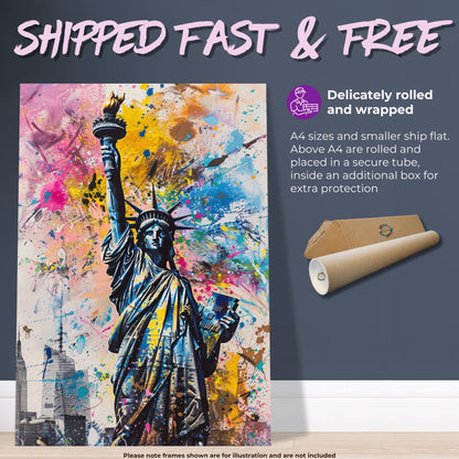 Statue of Liberty New York City Poster Print Street Art Graffiti Painting Paint Splash Cityscape Abstract Travel Gift Manhattan America USA - CanvasityCrafts - Free Shipping