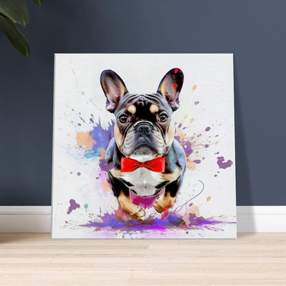 Truman in Motion! Colorful Blue & Tan Compact French Bulldog Jumping Through Splashes of Color on Canvas. Frenchie Dad Wall Art - CanvasityCrafts - Free Shipping