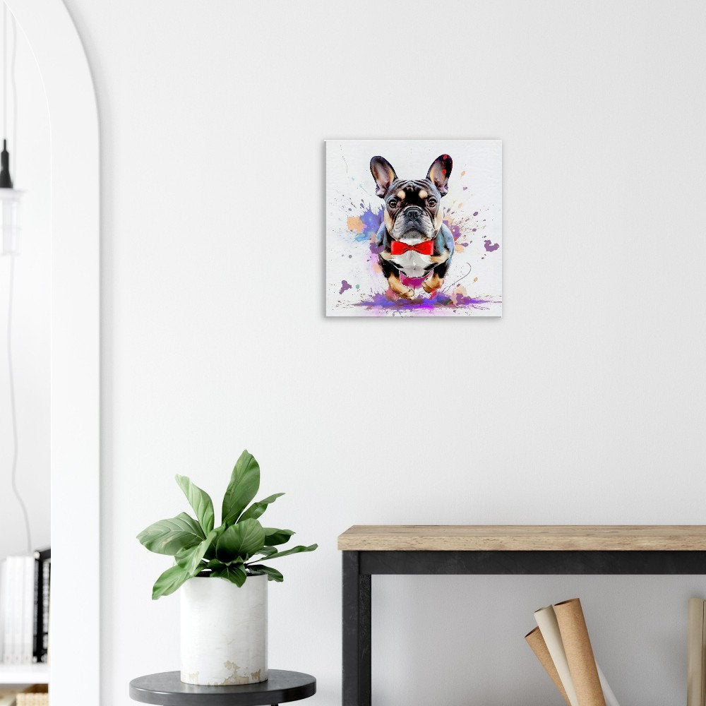 Truman in Motion! Colorful Blue & Tan Compact French Bulldog Jumping Through Splashes of Color on Canvas. Frenchie Dad Wall Art - CanvasityCrafts - Free Shipping