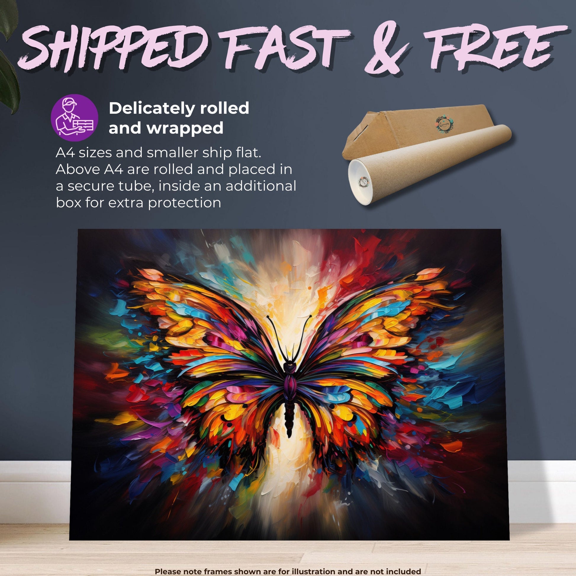 Abstract Butterfly Canvas or Poster Print. Colourful Watercolour Butterflies Wall Decor Gift, Rainbow Animal Splatter Painting, Paint Splash - CanvasityCrafts - Free Shipping