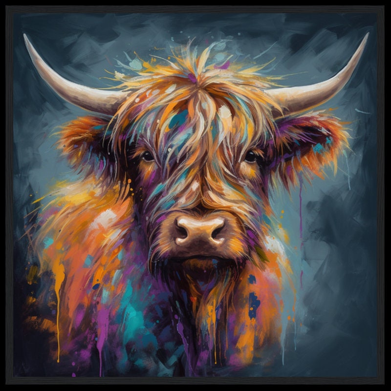 Highland Cow Portrait - Canvas Print, Pine Wooden Frame or Unframed Matte Paper Options - CanvasityCrafts - Free Shipping