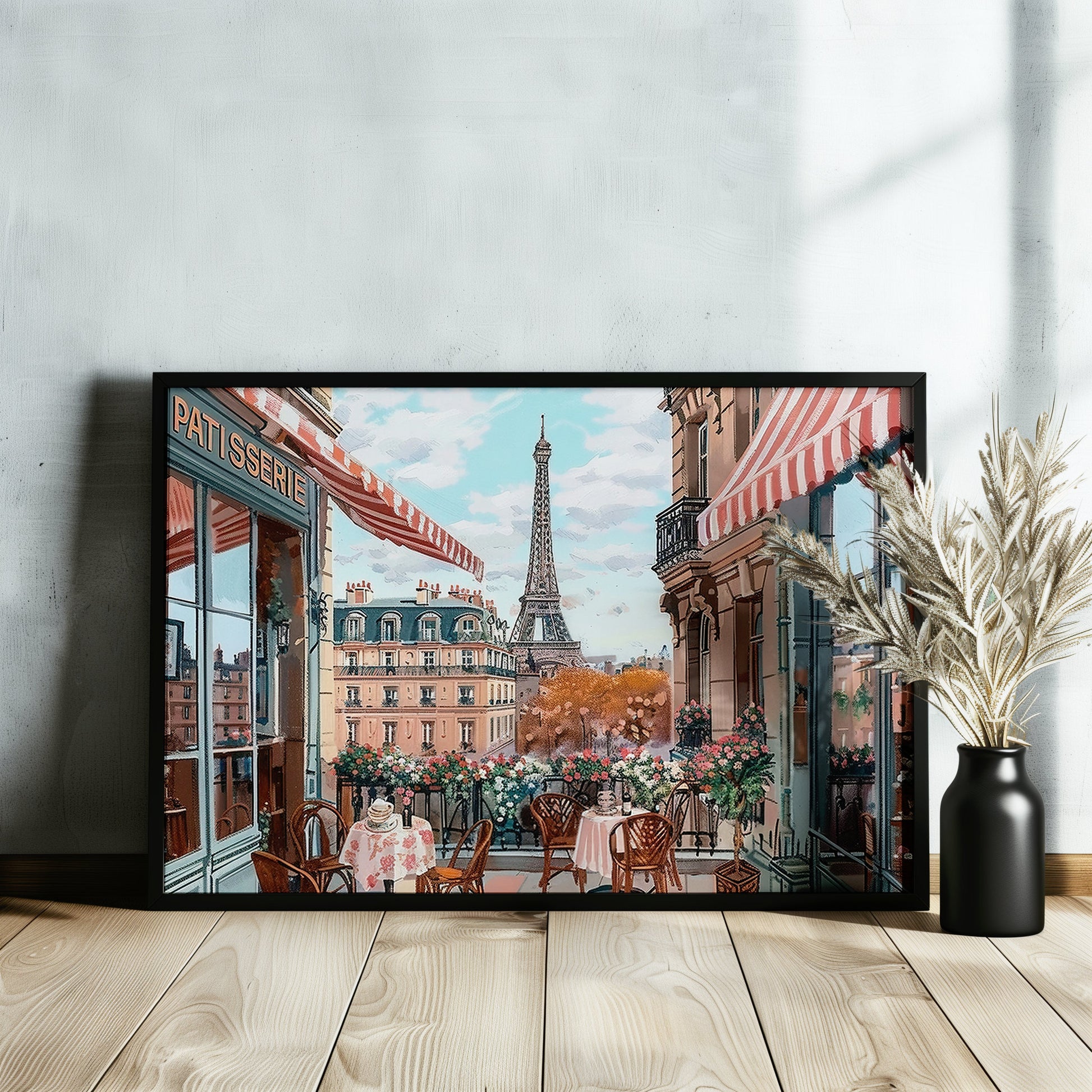 Paris in Pink Art Print. Eiffel Tower Cityscape, Retro Vintage Style Painting. French Skyline, France Travel Poster, La Vie En Rose - CanvasityCrafts - Free Shipping