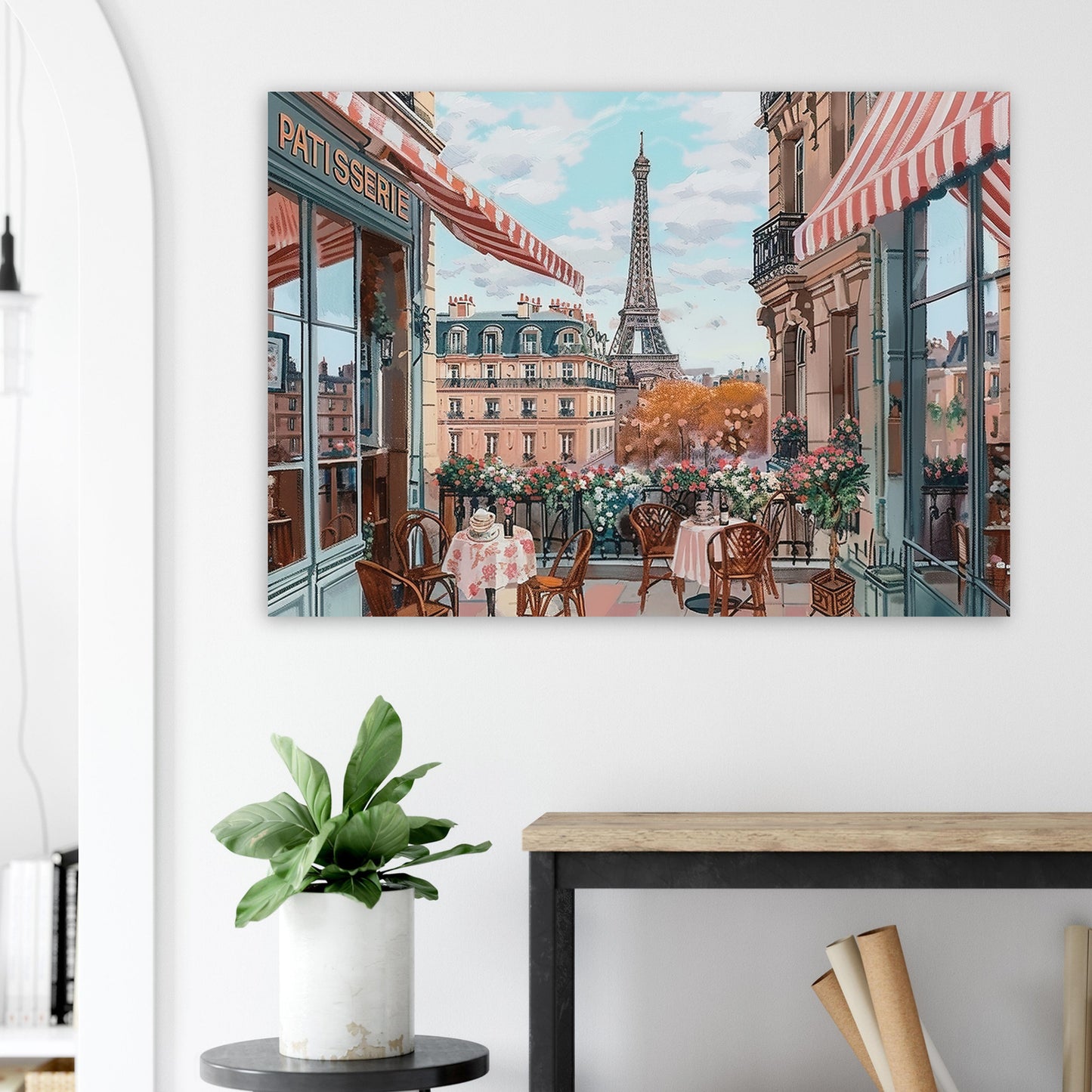 Paris in Pink Art Print. Eiffel Tower Cityscape, Retro Vintage Style Painting. French Skyline, France Travel Poster, La Vie En Rose - CanvasityCrafts - Free Shipping