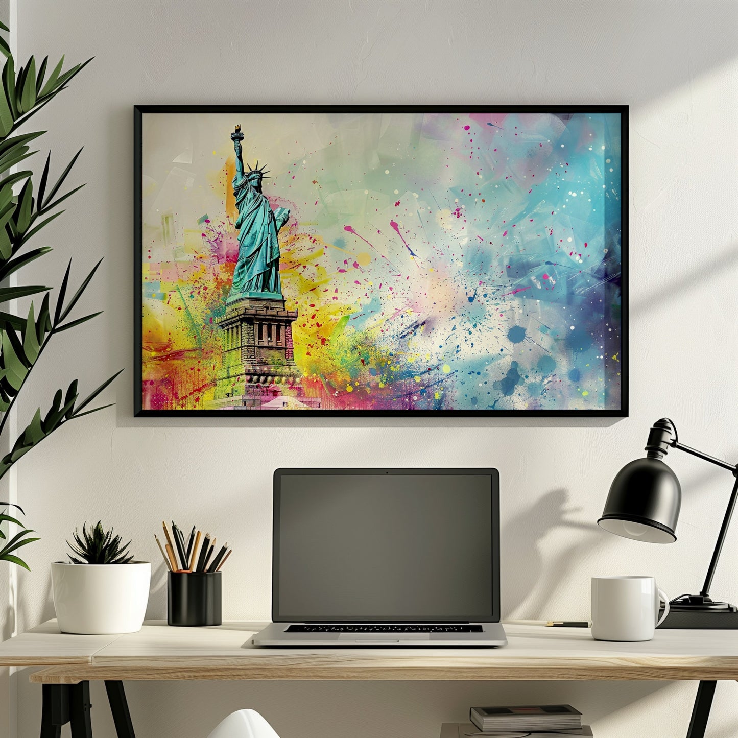 Paint Splash Statue of Liberty Poster Print. New York Skyline, American Cityscape Wall Decor Gift Colourful Watercolour USA City Abstract - CanvasityCrafts - Free Shipping