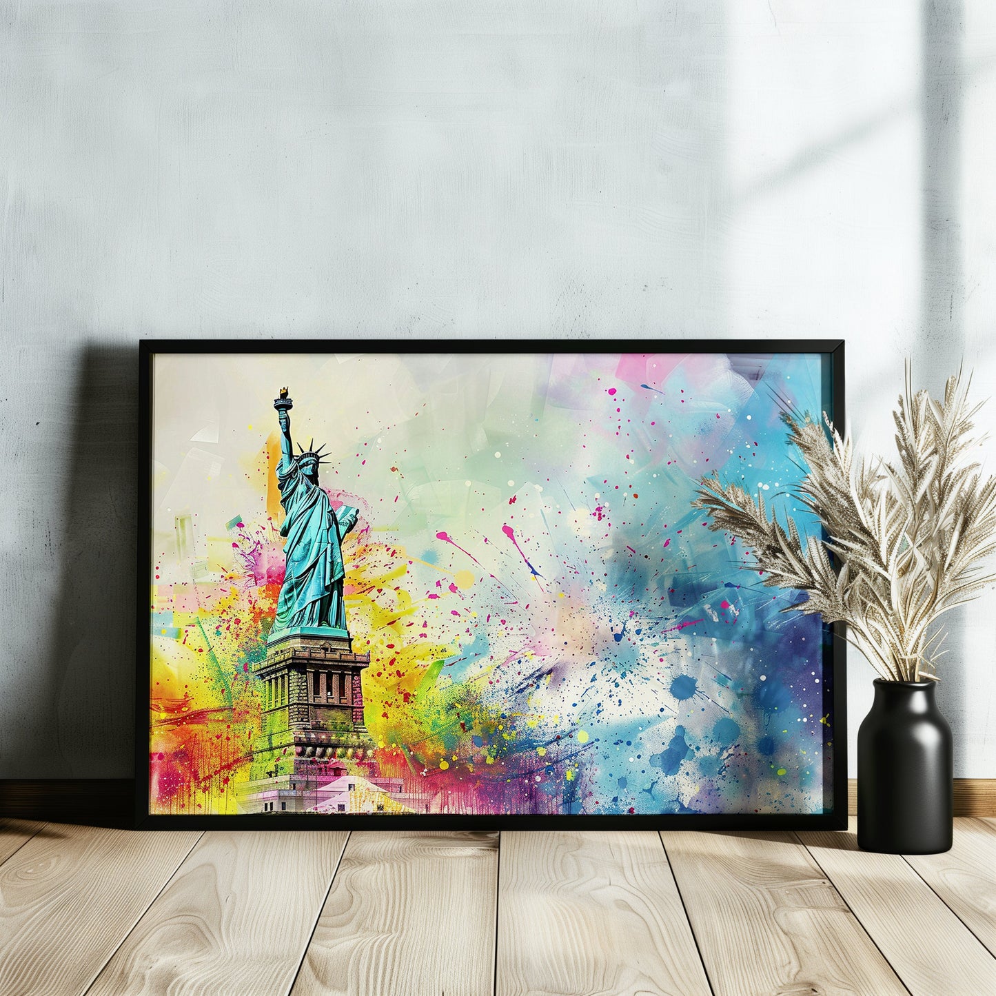 Paint Splash Statue of Liberty Poster Print. New York Skyline, American Cityscape Wall Decor Gift Colourful Watercolour USA City Abstract - CanvasityCrafts - Free Shipping