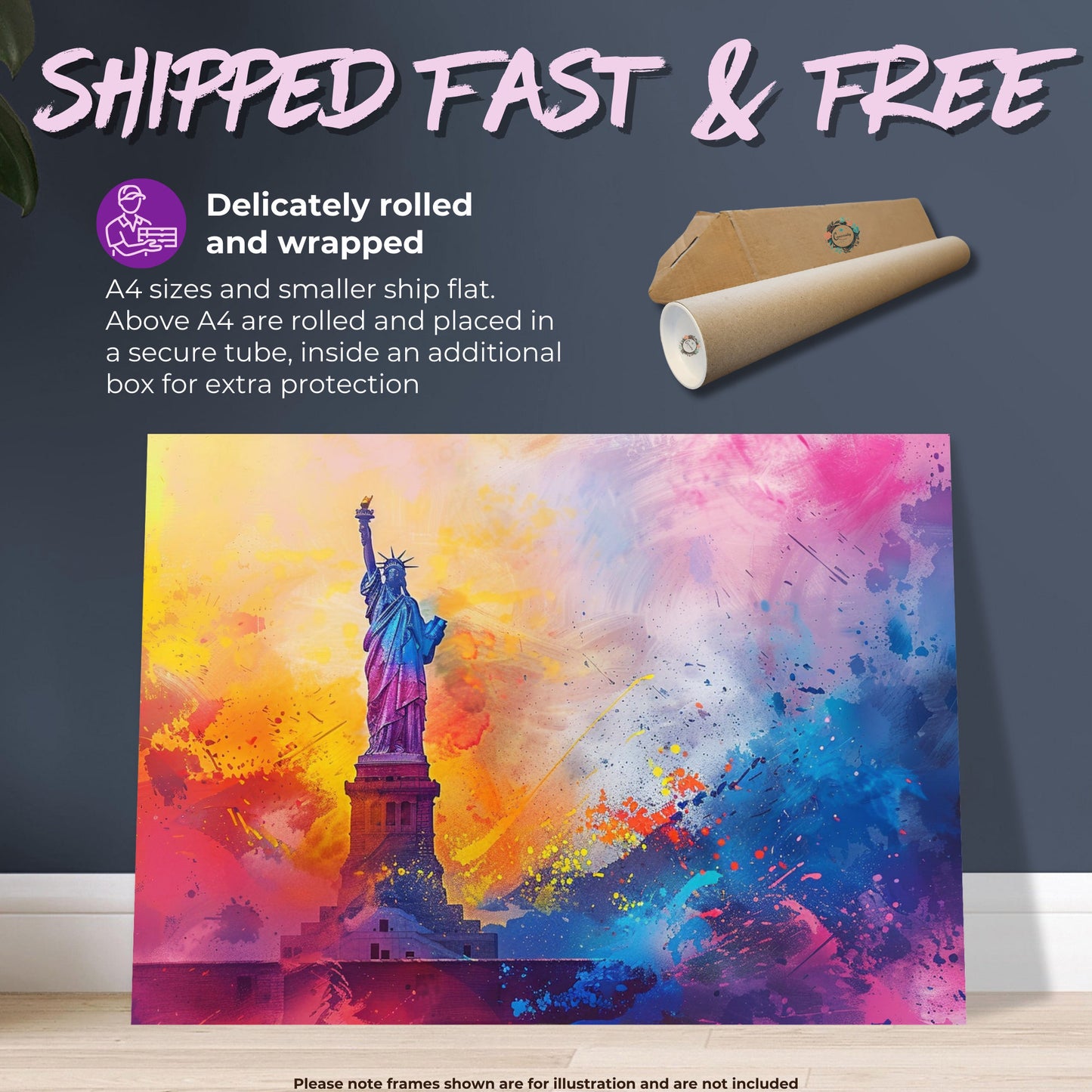 Abstract Statue of Liberty Poster Print. New York Skyline, American Cityscape Wall Decor Gift Colourful Watercolour USA City Paint Splash - CanvasityCrafts - Free Shipping