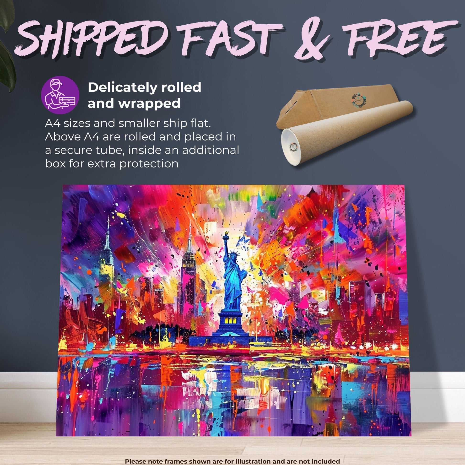 New York Skyline Statue of Liberty Poster Print. Abstract American Cityscape Wall Decor Gift Colourful Watercolour USA City Paint Splash - CanvasityCrafts - Free Shipping