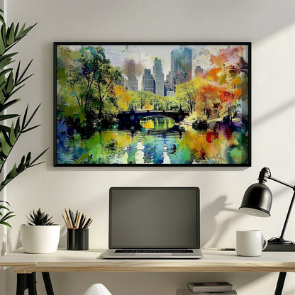 Central Park New York Poster Print. American Cityscape, Manhattan Skyline, USA Travel Poster, Unframed Abstract Manhattan Watercolor - CanvasityCrafts - Free Shipping