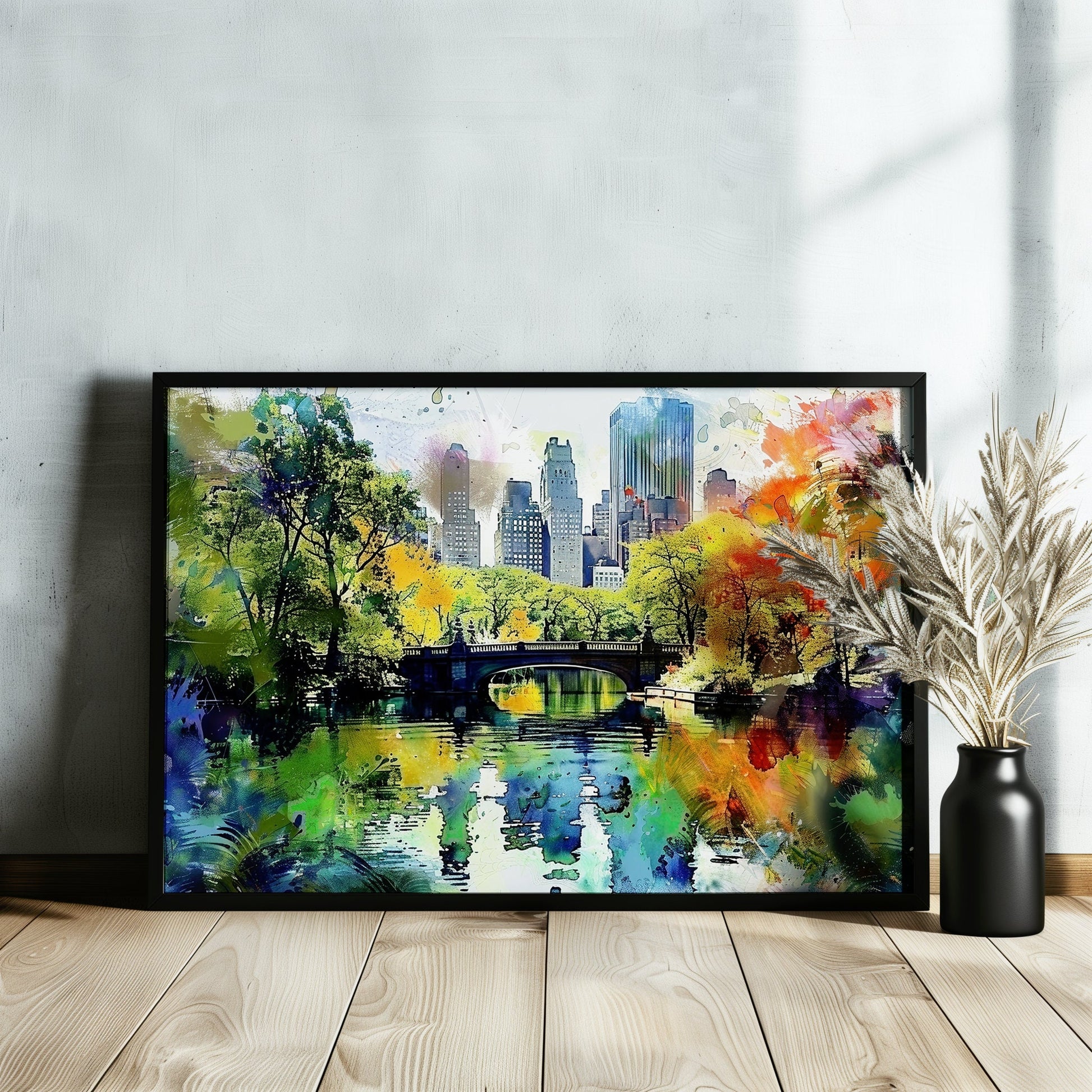 Central Park New York Poster Print. American Cityscape, Manhattan Skyline, USA Travel Poster, Unframed Abstract Manhattan Watercolor - CanvasityCrafts - Free Shipping