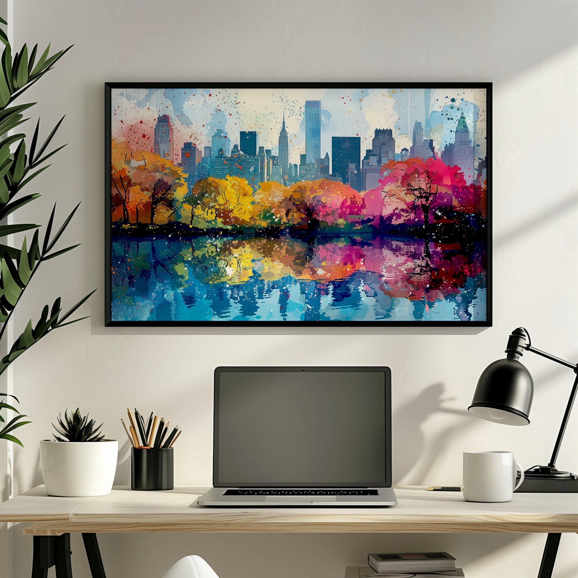 Paint Splash New York Poster Skyline Print. American Cityscape, Manhattan Central Park, USA Travel Poster, Unframed Abstract Watercolor - CanvasityCrafts - Free Shipping