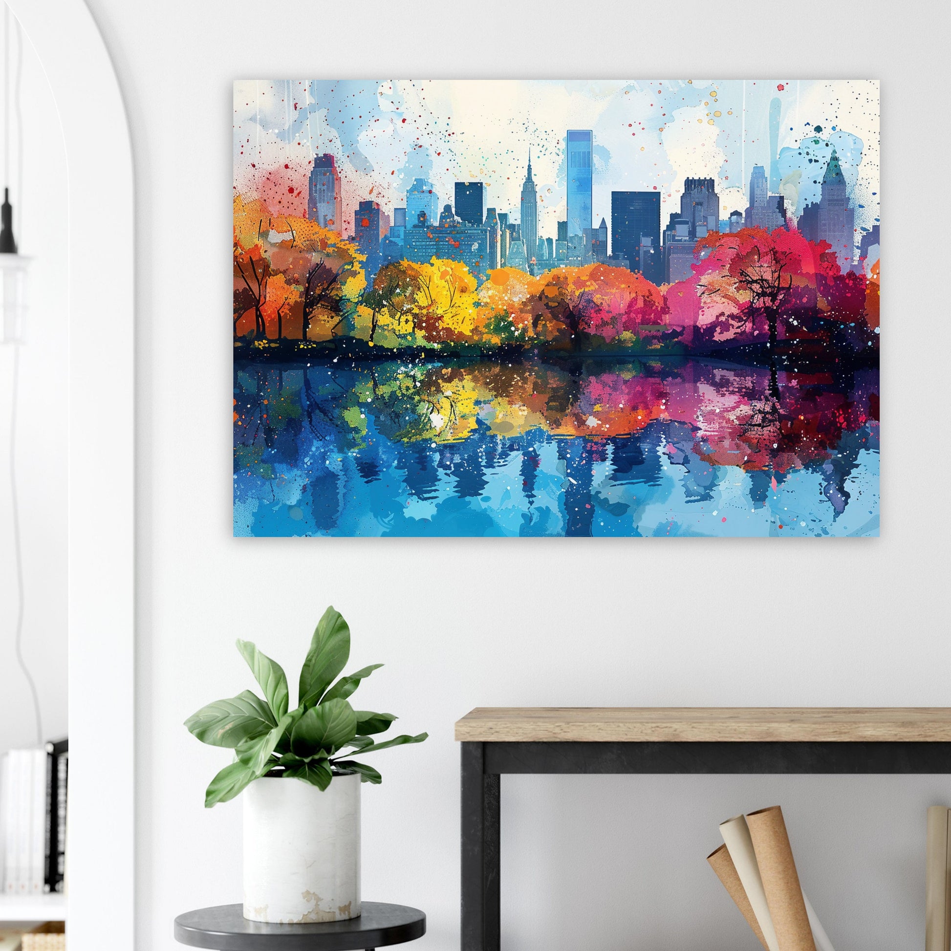 Paint Splash New York Poster Skyline Print. American Cityscape, Manhattan Central Park, USA Travel Poster, Unframed Abstract Watercolor - CanvasityCrafts - Free Shipping