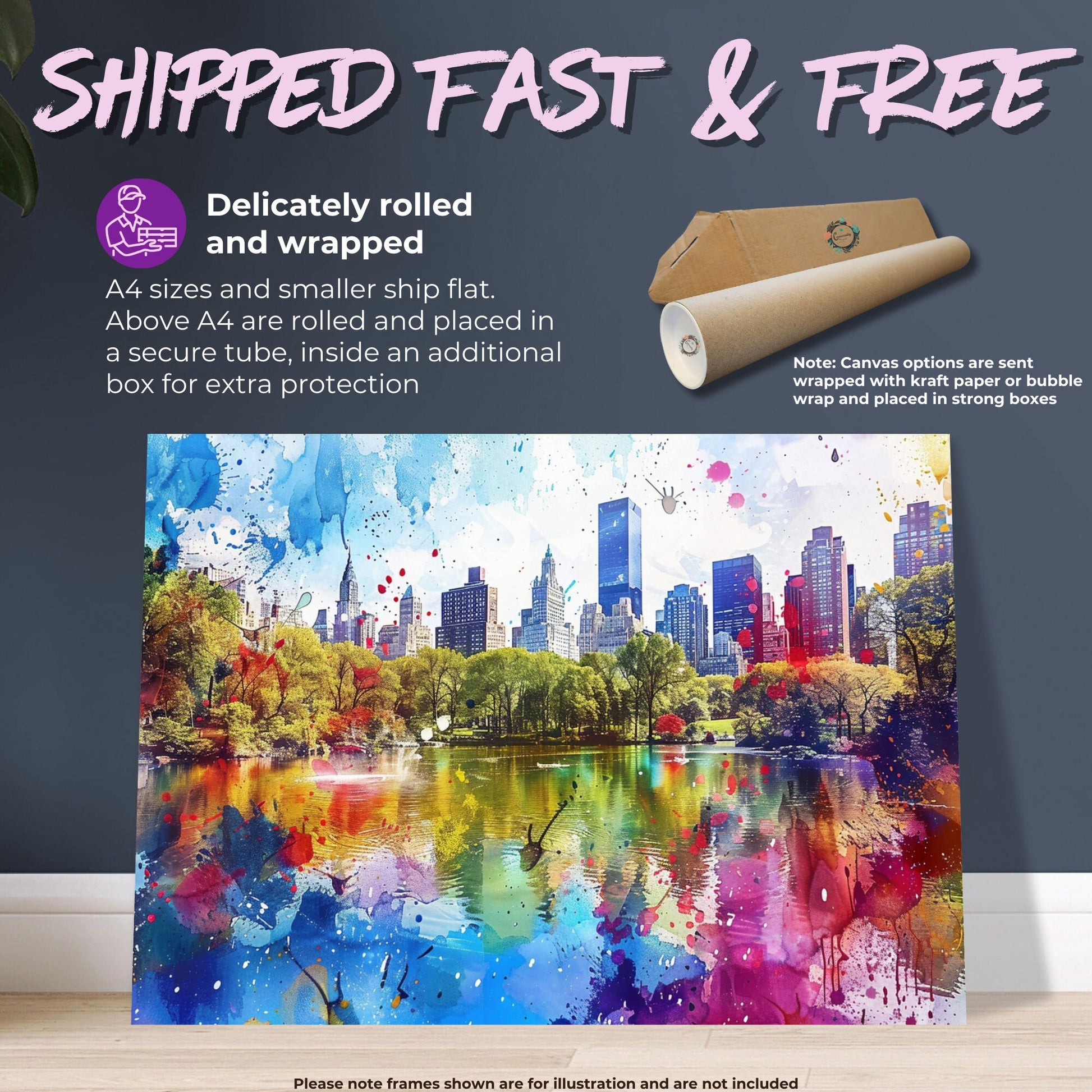 Watercolor New York Poster Skyline Canvas / Poster Print. American Travel Cityscape, Manhattan Central Park, USA Abstract Watercolourr - CanvasityCrafts - Free Shipping