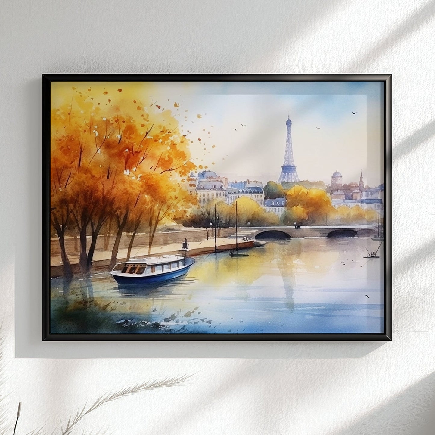 Watercolour Paris France Eiffel Tower River Siene Canvas / Poster Print. French Cityscape Travel Wall Decor Abstract Watercolor Autumn Gifts - CanvasityCrafts - Free Shipping