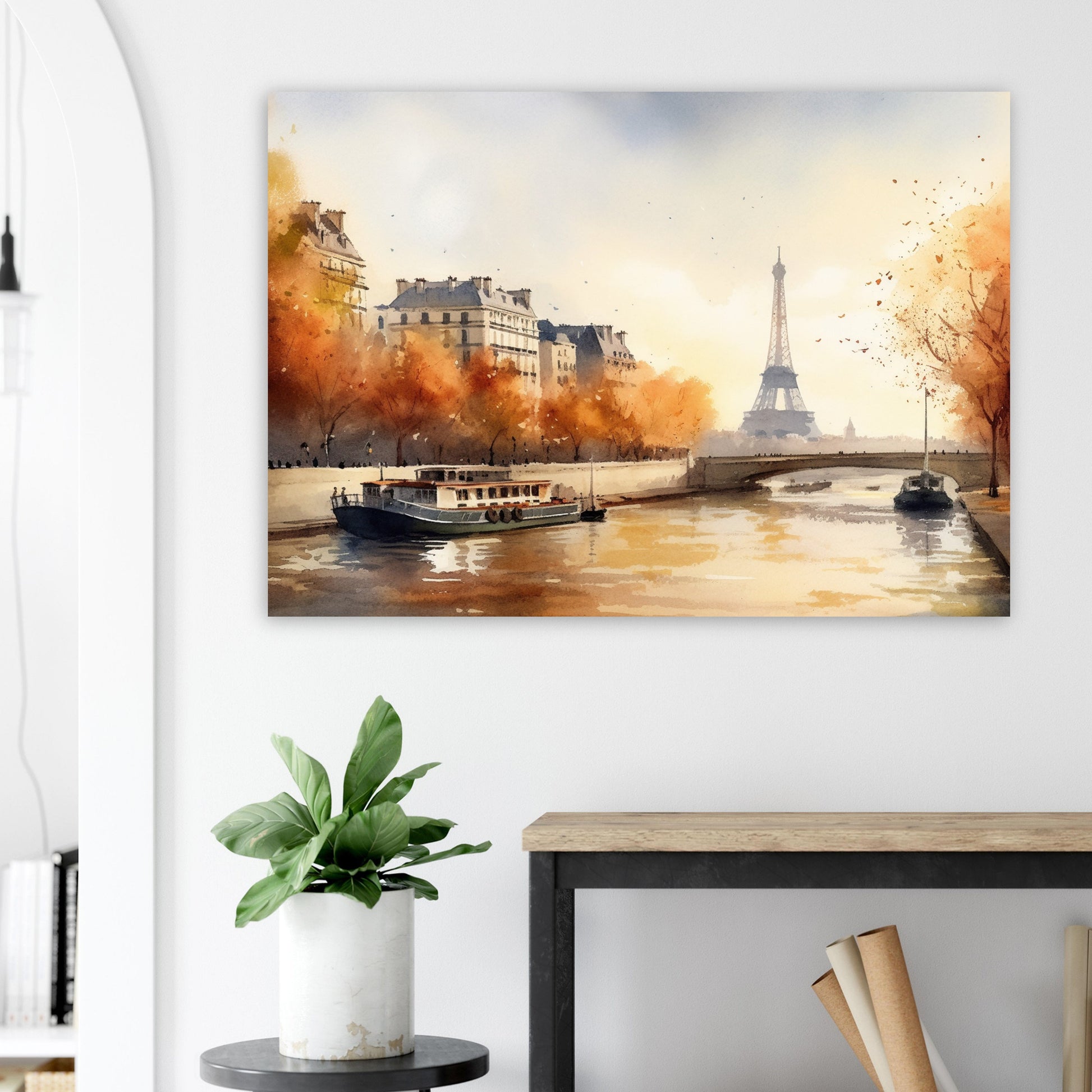 Watercolour Paris France Eiffel Tower River Siene Canvas / Poster Print. French Cityscape Travel Wall Decor Abstract Watercolor Autumn Gifts - CanvasityCrafts - Free Shipping