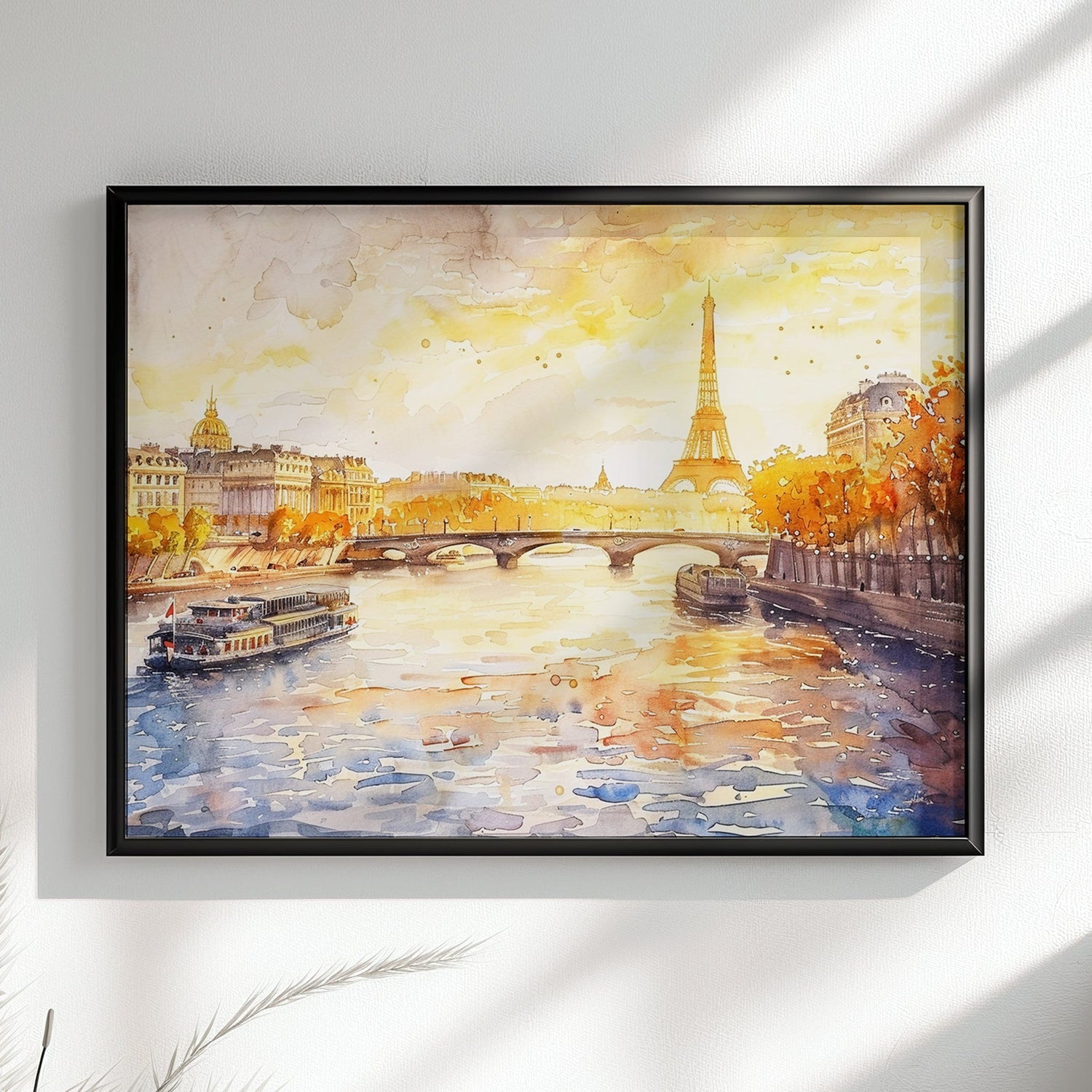 Paris France Eiffel Tower River Siene Canvas / Poster Print. Watercolour French Cityscape Travel Wall Decor Abstract Watercolor Autumn Gifts - CanvasityCrafts - Free Shipping