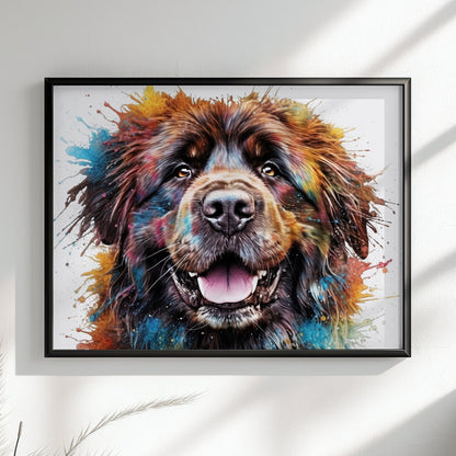 Newfoundland Canvas / Poster Print. Unique Colourful Watercolour Happy Dog Painting Newfie Splatter Paint Splash Art Animal Wall Decor Gifts - CanvasityCrafts - Free Shipping