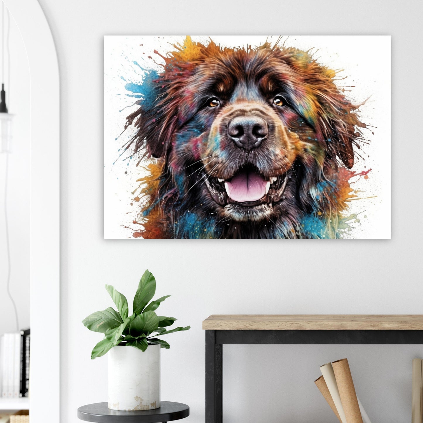 Newfoundland Canvas / Poster Print. Unique Colourful Watercolour Happy Dog Painting Newfie Splatter Paint Splash Art Animal Wall Decor Gifts - CanvasityCrafts - Free Shipping