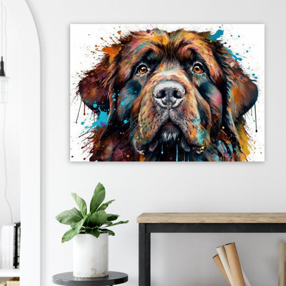 Newfoundland Canvas / Poster Print. Unique Colourful Watercolour Happy Dog Painting Newfie Splatter Paint Splash Art Animal Wall Decor Gifts - CanvasityCrafts - Free Shipping