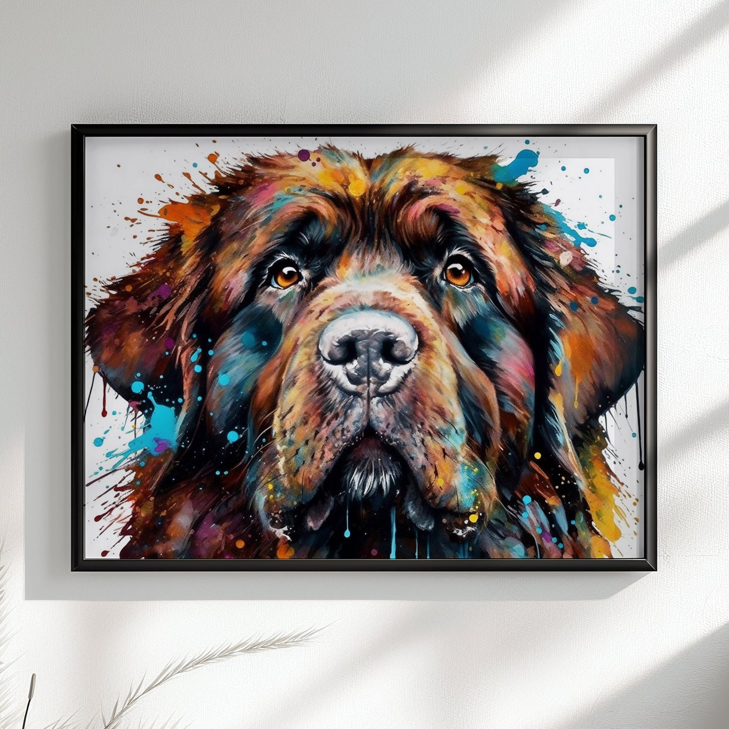 Newfoundland Canvas / Poster Print. Unique Colourful Watercolour Happy Dog Painting Newfie Splatter Paint Splash Art Animal Wall Decor Gifts - CanvasityCrafts - Free Shipping