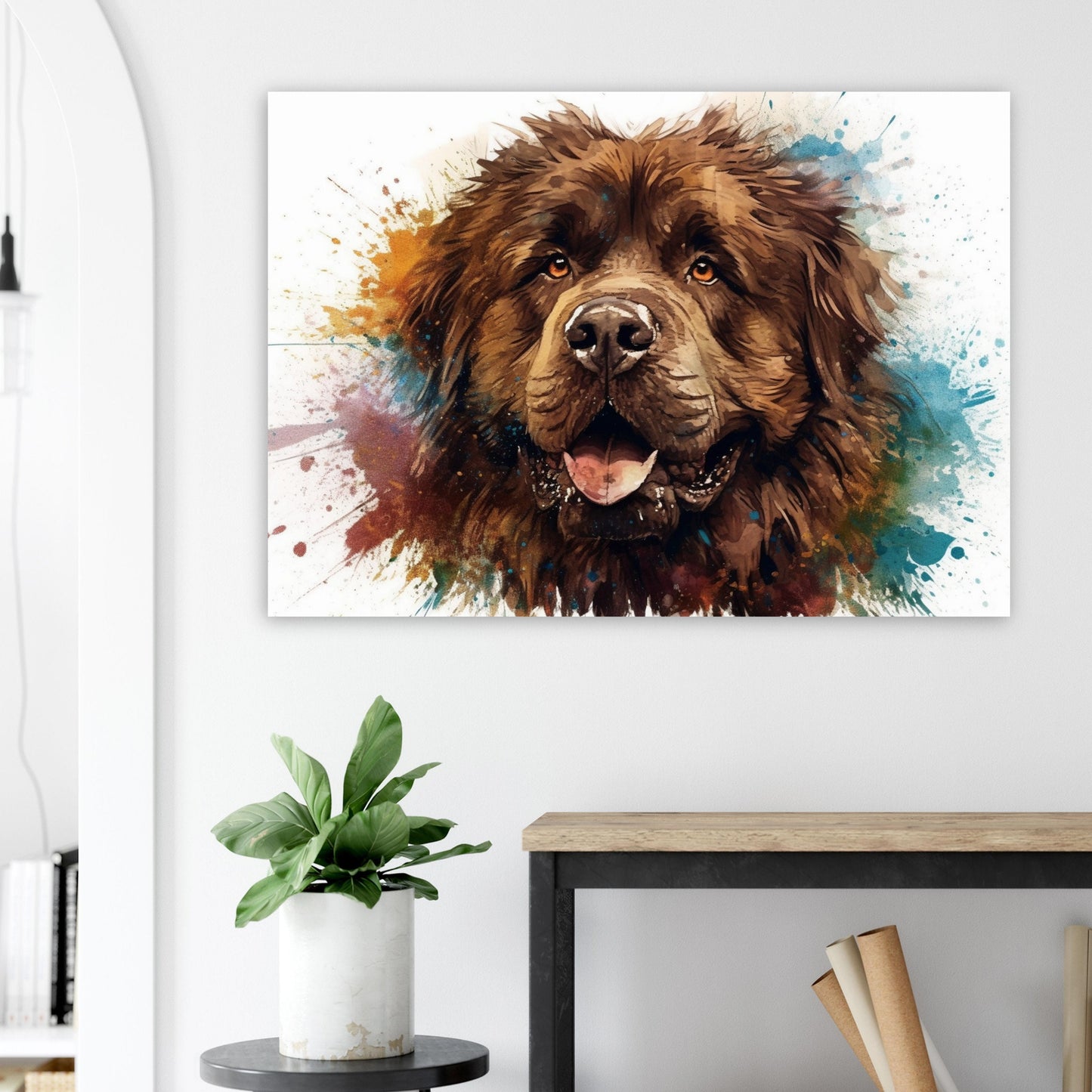 Brown Newfoundland Poster Print. Unique Colourful Watercolour Happy Dog Painting Newfie Splatter Paint Splash Art Animal Wall Decor Gifts - CanvasityCrafts - Free Shipping