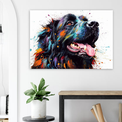 Black Newfoundland Poster Print. Unique Colourful Watercolour Happy Dog Painting Newfie Splatter Paint Splash Art Animal Wall Decor Gifts - CanvasityCrafts - Free Shipping