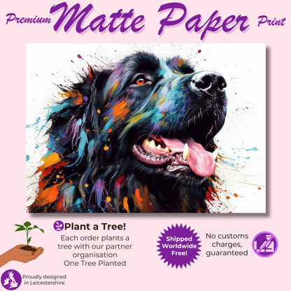 Black Newfoundland Poster Print. Unique Colourful Watercolour Happy Dog Painting Newfie Splatter Paint Splash Art Animal Wall Decor Gifts - CanvasityCrafts - Free Shipping