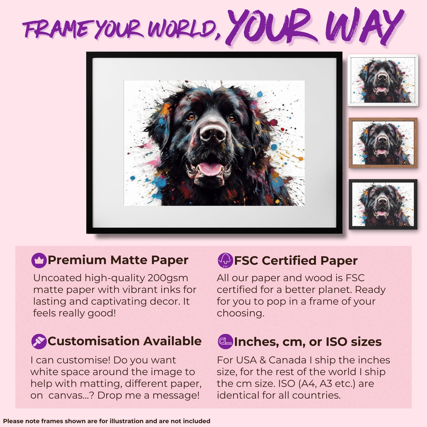 Black Newfoundland Poster Print. Unique Colourful Watercolour Happy Dog Painting Newfie Splatter Paint Splash Art Animal Wall Decor Gifts - CanvasityCrafts - Free Shipping