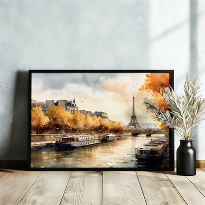 Paris France Eiffel Tower River Siene Canvas / Poster Print. Watercolour French Cityscape Travel Wall Decor Abstract Watercolor Autumn Gifts - CanvasityCrafts - Free Shipping