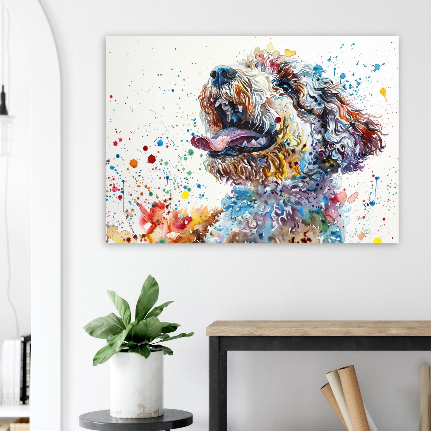 Lagotto Romagnolo Canvas or Poster Print. Colourful Watercolour Happy Truffle Dog Painting Splatter Paint Splash Art Animal Wall Decor Gifts - CanvasityCrafts - Free Shipping