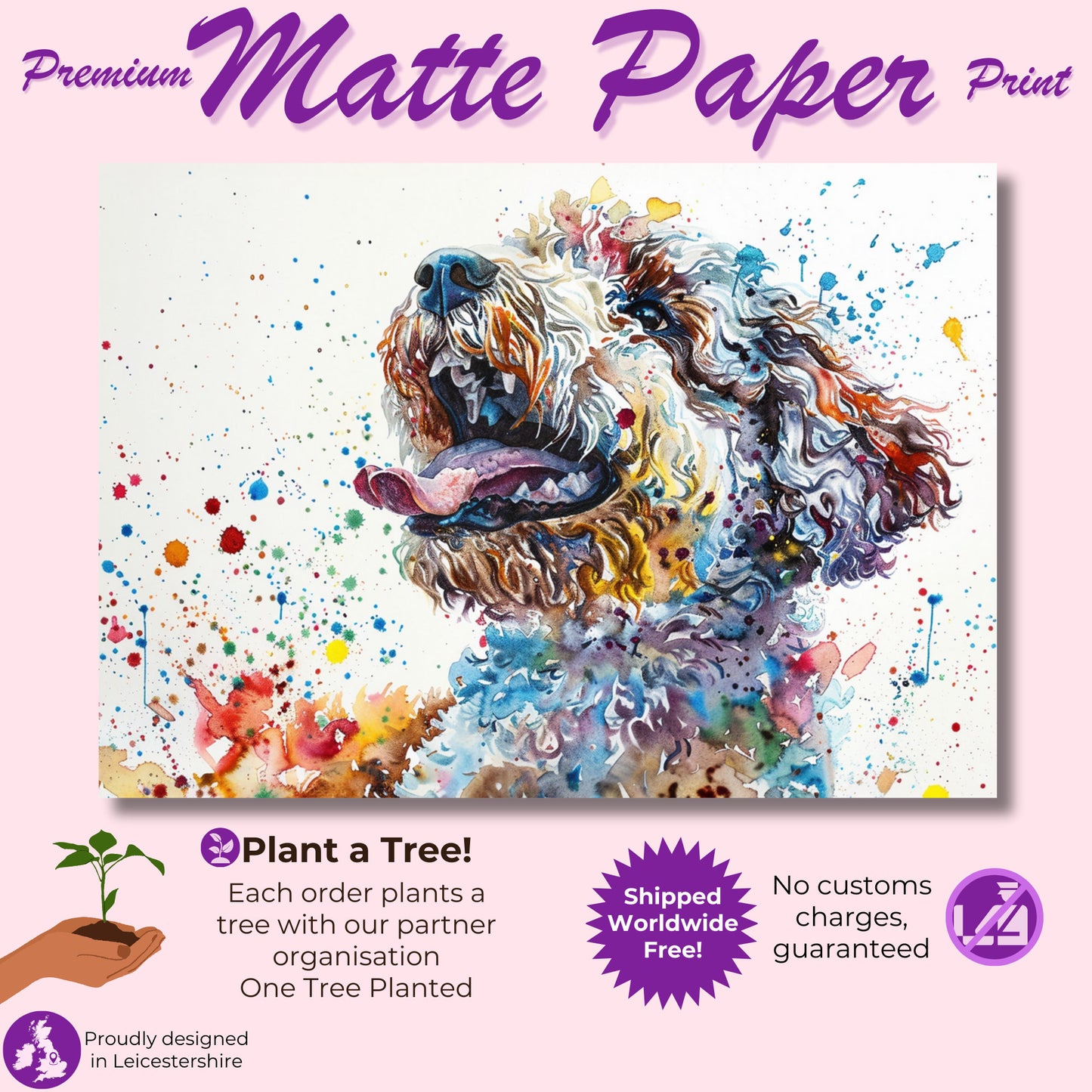 Lagotto Romagnolo Canvas or Poster Print. Colourful Watercolour Happy Truffle Dog Painting Splatter Paint Splash Art Animal Wall Decor Gifts - CanvasityCrafts - Free Shipping