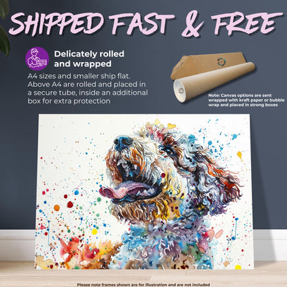 Lagotto Romagnolo Canvas or Poster Print. Colourful Watercolour Happy Truffle Dog Painting Splatter Paint Splash Art Animal Wall Decor Gifts - CanvasityCrafts - Free Shipping