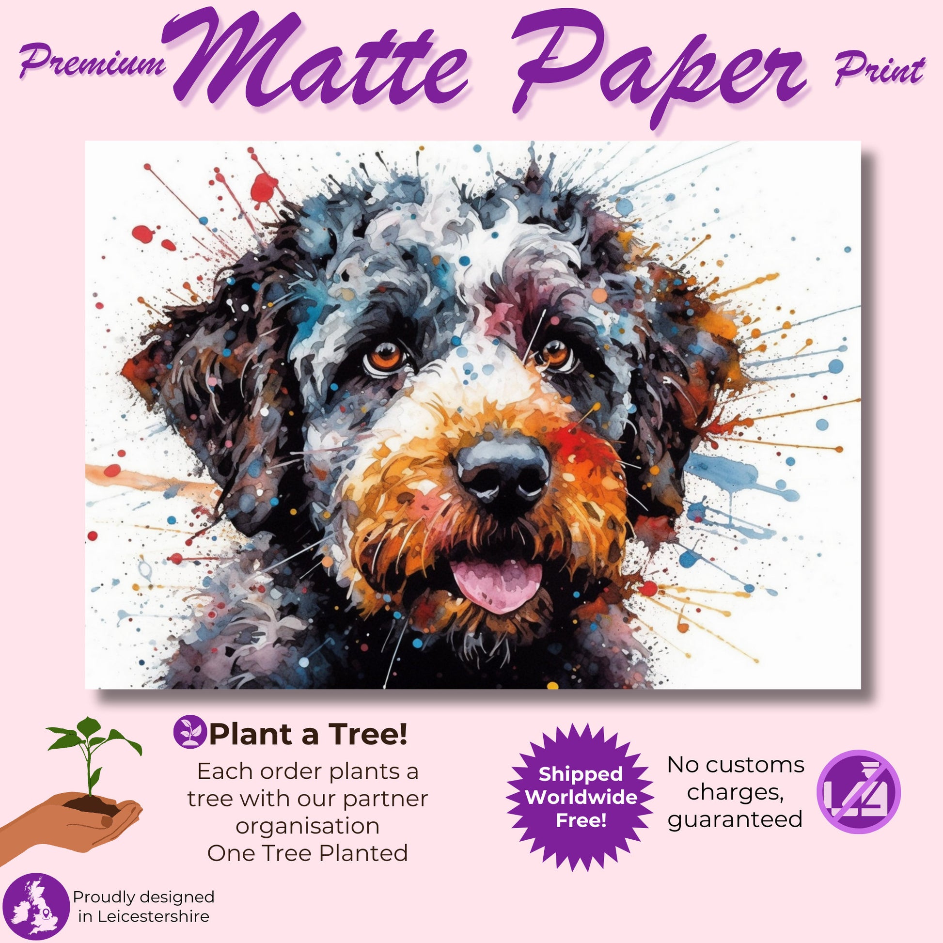 Lagotto Romagnolo Canvas or Poster Print. Colourful Watercolour Happy Truffle Dog Painting Splatter Paint Splash Art Animal Wall Decor Gifts - CanvasityCrafts - Free Shipping