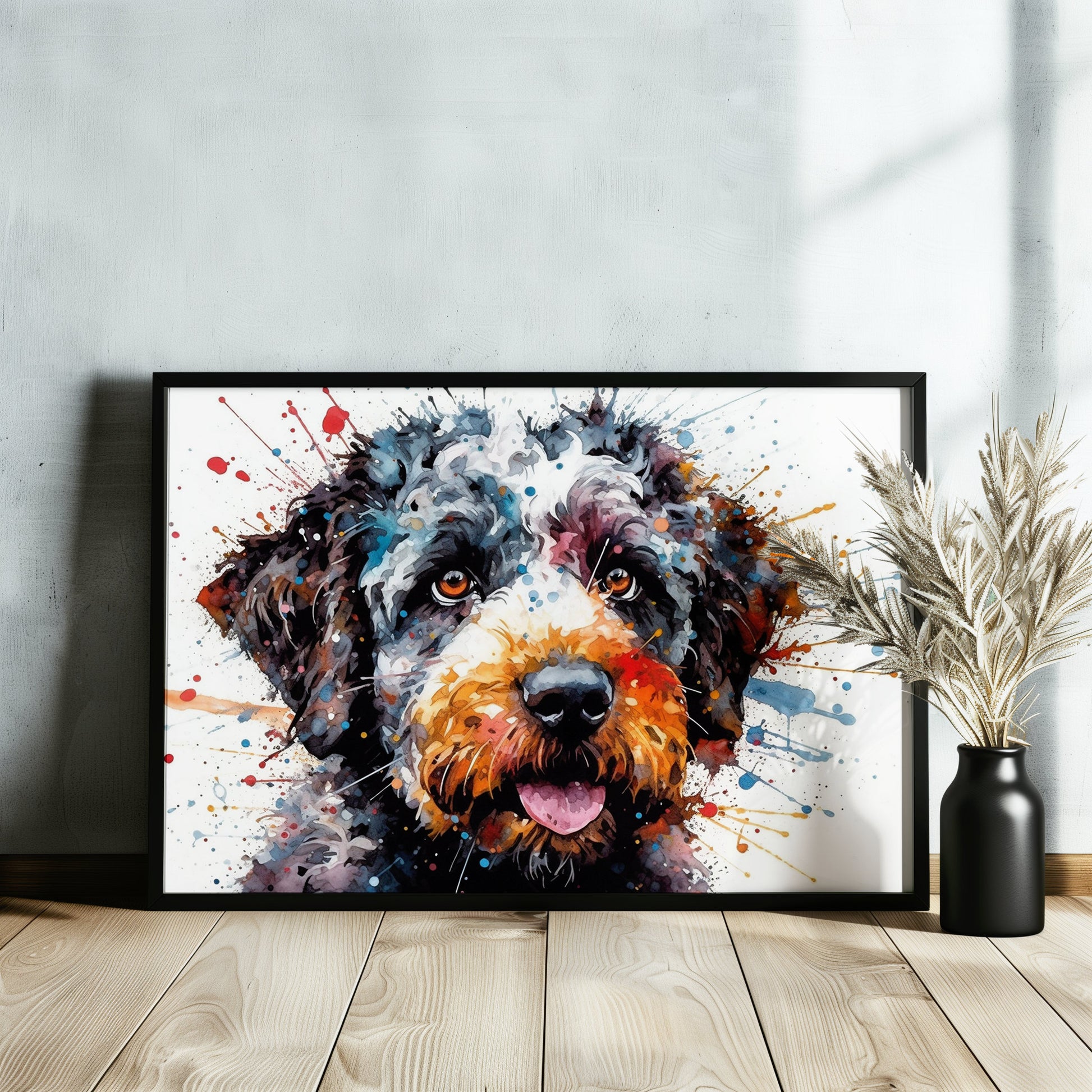 Lagotto Romagnolo Canvas or Poster Print. Colourful Watercolour Happy Truffle Dog Painting Splatter Paint Splash Art Animal Wall Decor Gifts - CanvasityCrafts - Free Shipping