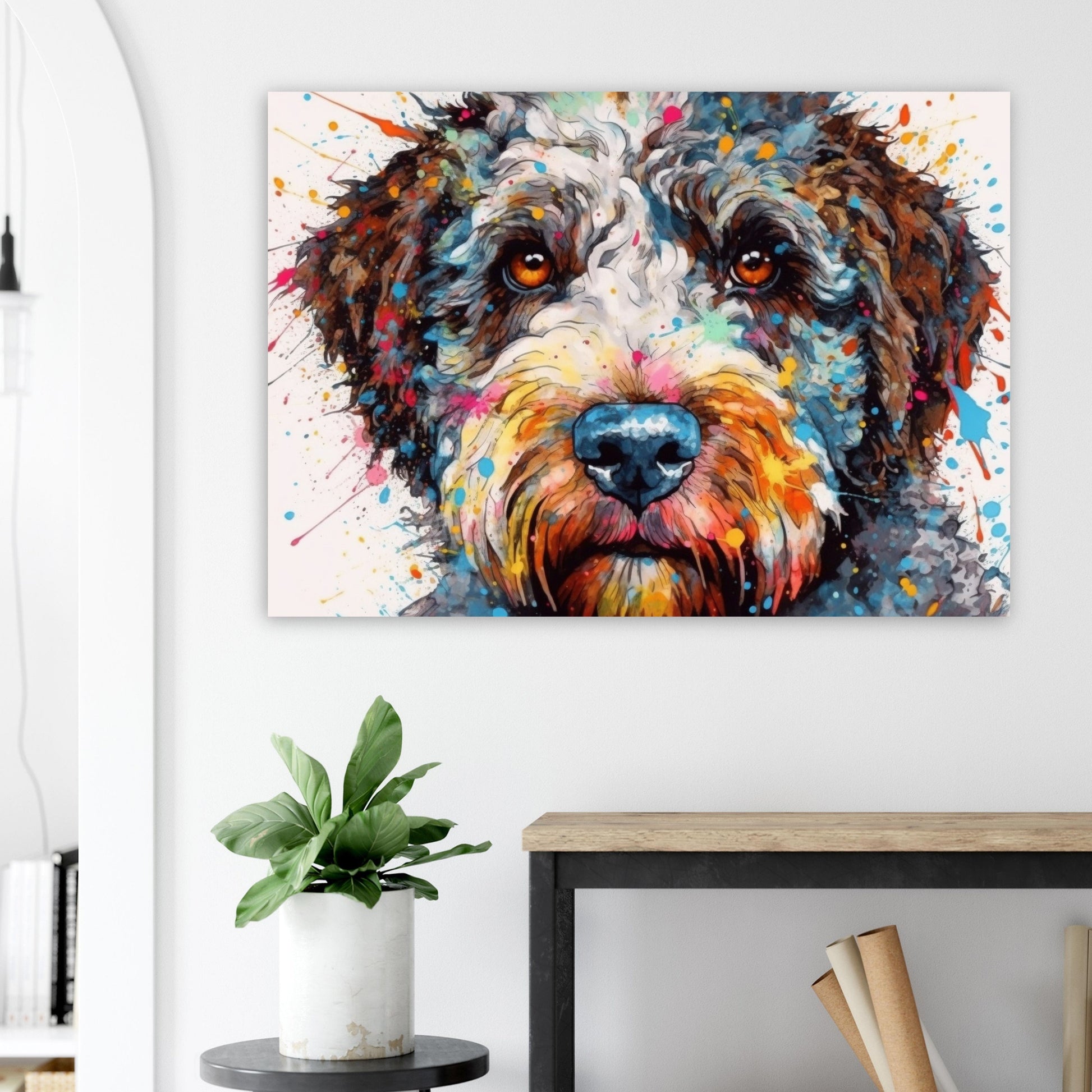 Lagotto Romagnolo Canvas or Poster Print. Colourful Watercolour Happy Truffle Dog Painting Splatter Paint Splash Art Animal Wall Decor Gifts - CanvasityCrafts - Free Shipping