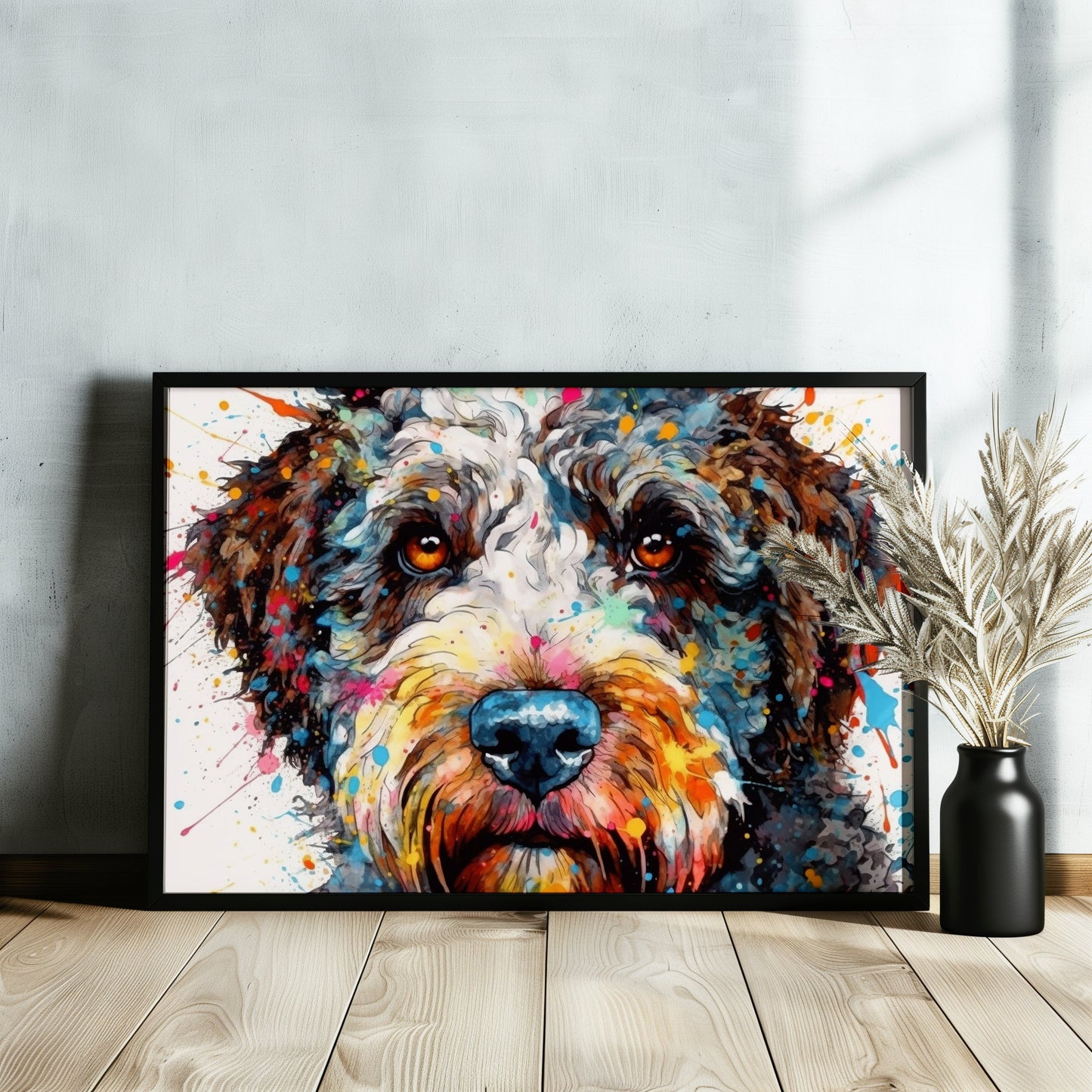 Lagotto Romagnolo Canvas or Poster Print. Colourful Watercolour Happy Truffle Dog Painting Splatter Paint Splash Art Animal Wall Decor Gifts - CanvasityCrafts - Free Shipping