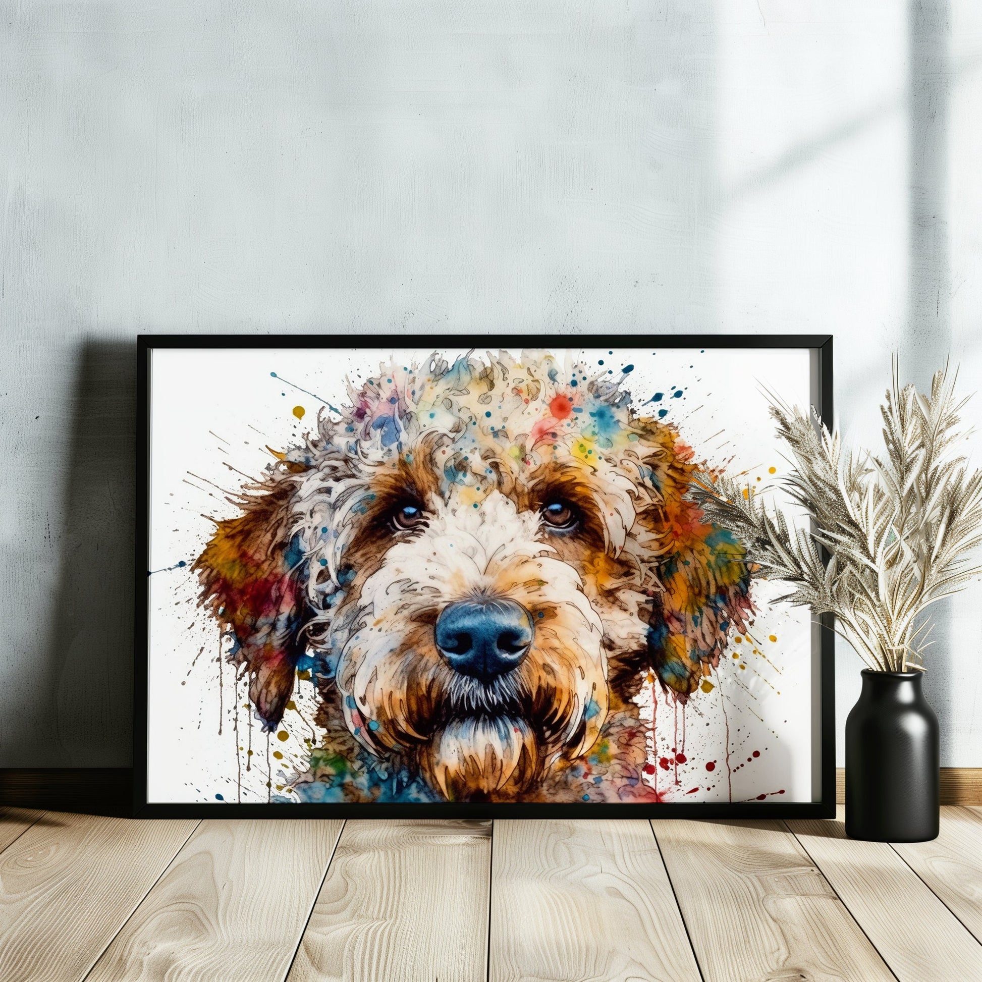 Lagotto Romagnolo Canvas or Poster Print. Colourful Watercolour Happy Truffle Dog Painting Splatter Paint Splash Art Animal Wall Decor Gifts - CanvasityCrafts - Free Shipping