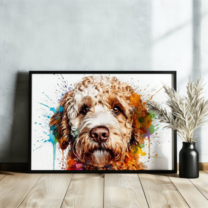 Lagotto Romagnolo Canvas or Poster Print. Colourful Watercolour Happy Truffle Dog Painting Splatter Paint Splash Art Animal Wall Decor Gifts - CanvasityCrafts - Free Shipping