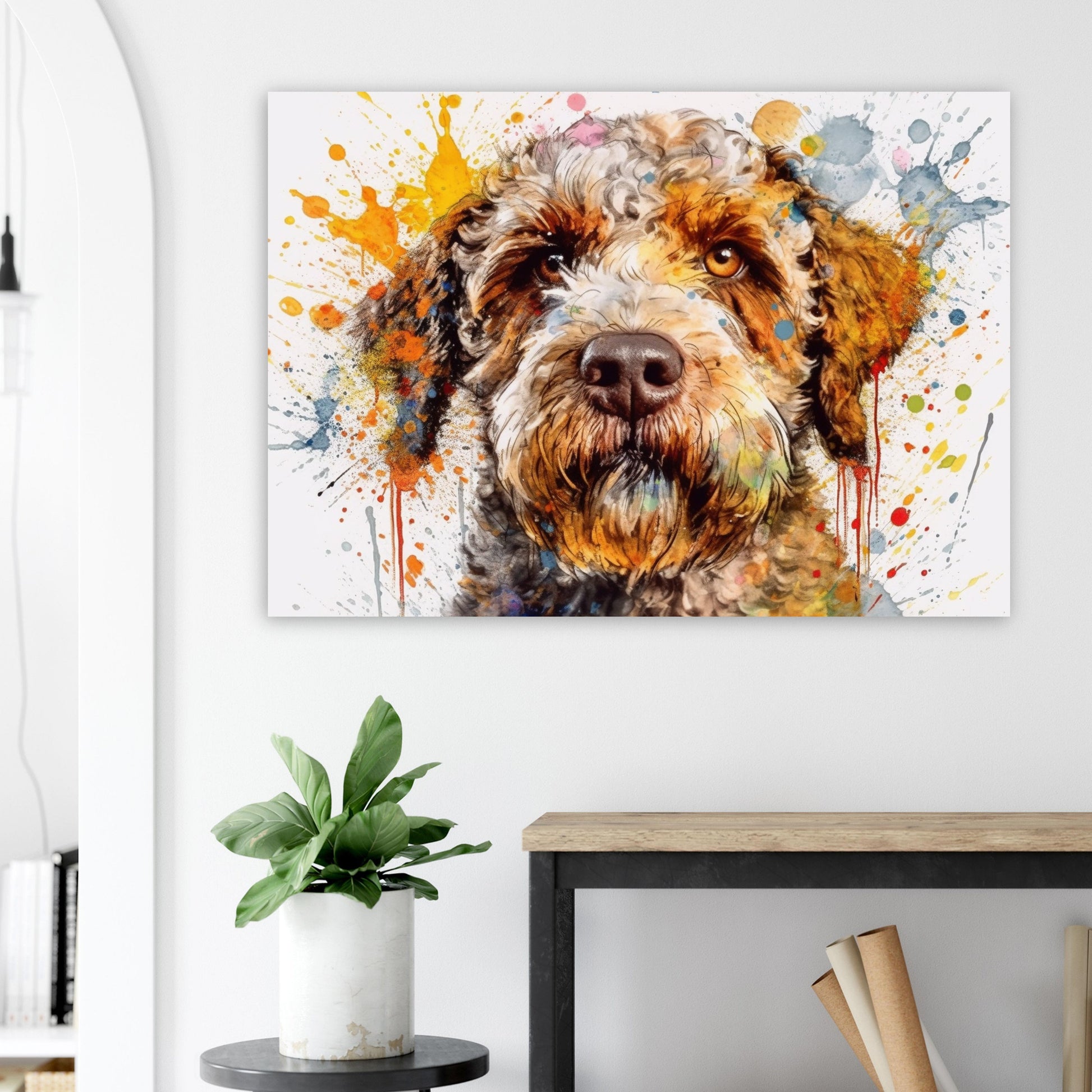 Lagotto Romagnolo Canvas or Poster Print. Colourful Watercolour Happy Truffle Dog Painting Splatter Paint Splash Art Animal Wall Decor Gifts - CanvasityCrafts - Free Shipping