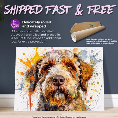 Lagotto Romagnolo Canvas or Poster Print. Colourful Watercolour Happy Truffle Dog Painting Splatter Paint Splash Art Animal Wall Decor Gifts - CanvasityCrafts - Free Shipping