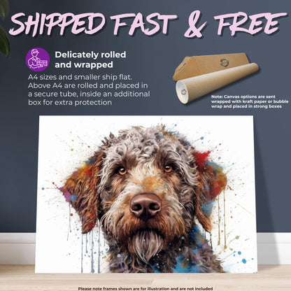 Lagotto Romagnolo Canvas or Poster Print. Colourful Watercolour Happy Truffle Dog Painting Splatter Paint Splash Art Animal Wall Decor Gifts - CanvasityCrafts - Free Shipping