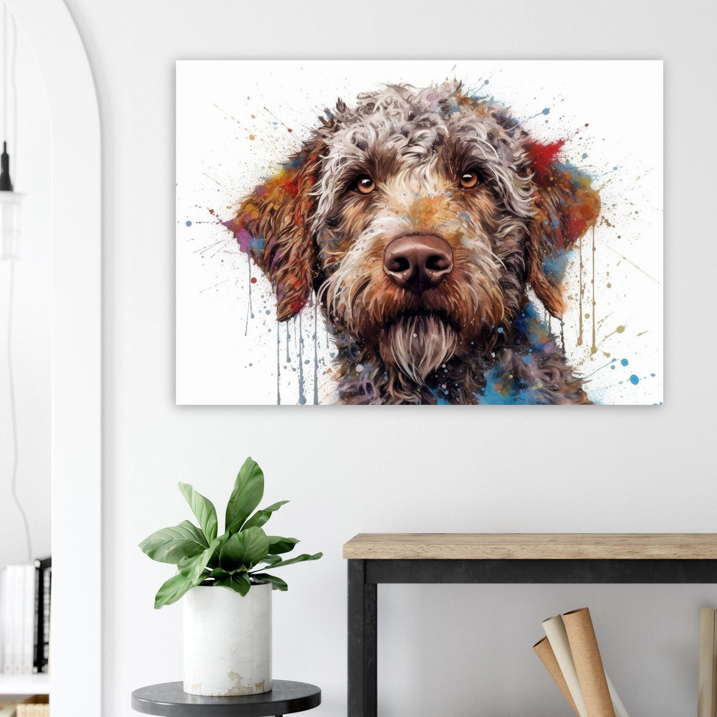 Lagotto Romagnolo Canvas or Poster Print. Colourful Watercolour Happy Truffle Dog Painting Splatter Paint Splash Art Animal Wall Decor Gifts - CanvasityCrafts - Free Shipping