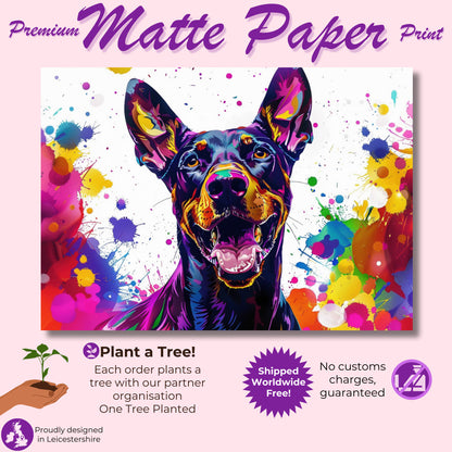 Pop Art Dobermann Canvas / Poster Print. Colourful Abstract Doberman Pinscher Dog Painting Splatter Paint Splash Art, Wall Decor Gifts - CanvasityCrafts - Free Shipping