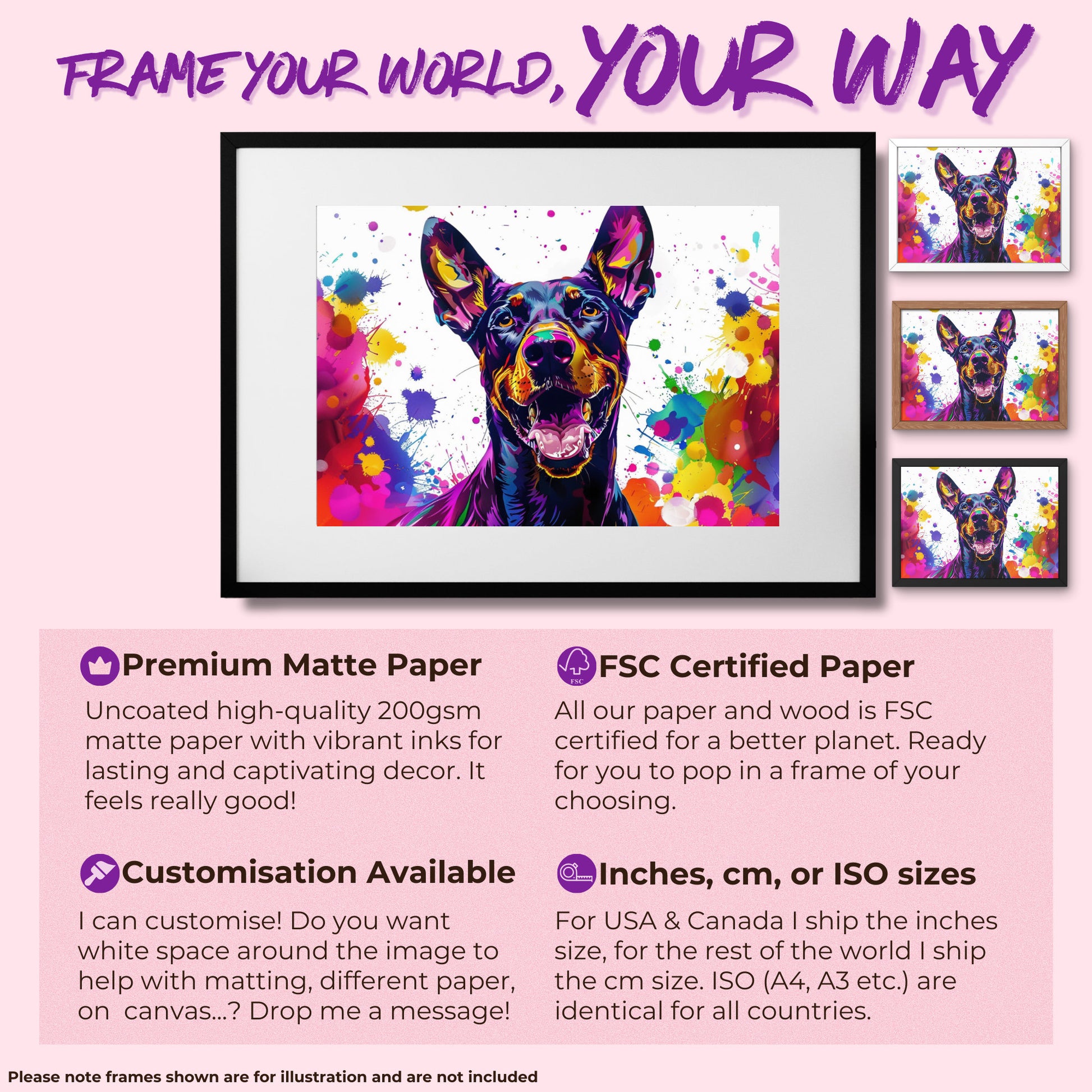 Pop Art Dobermann Canvas / Poster Print. Colourful Abstract Doberman Pinscher Dog Painting Splatter Paint Splash Art, Wall Decor Gifts - CanvasityCrafts - Free Shipping