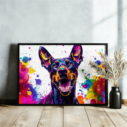 Pop Art Dobermann Canvas / Poster Print. Colourful Abstract Doberman Pinscher Dog Painting Splatter Paint Splash Art, Wall Decor Gifts - CanvasityCrafts - Free Shipping