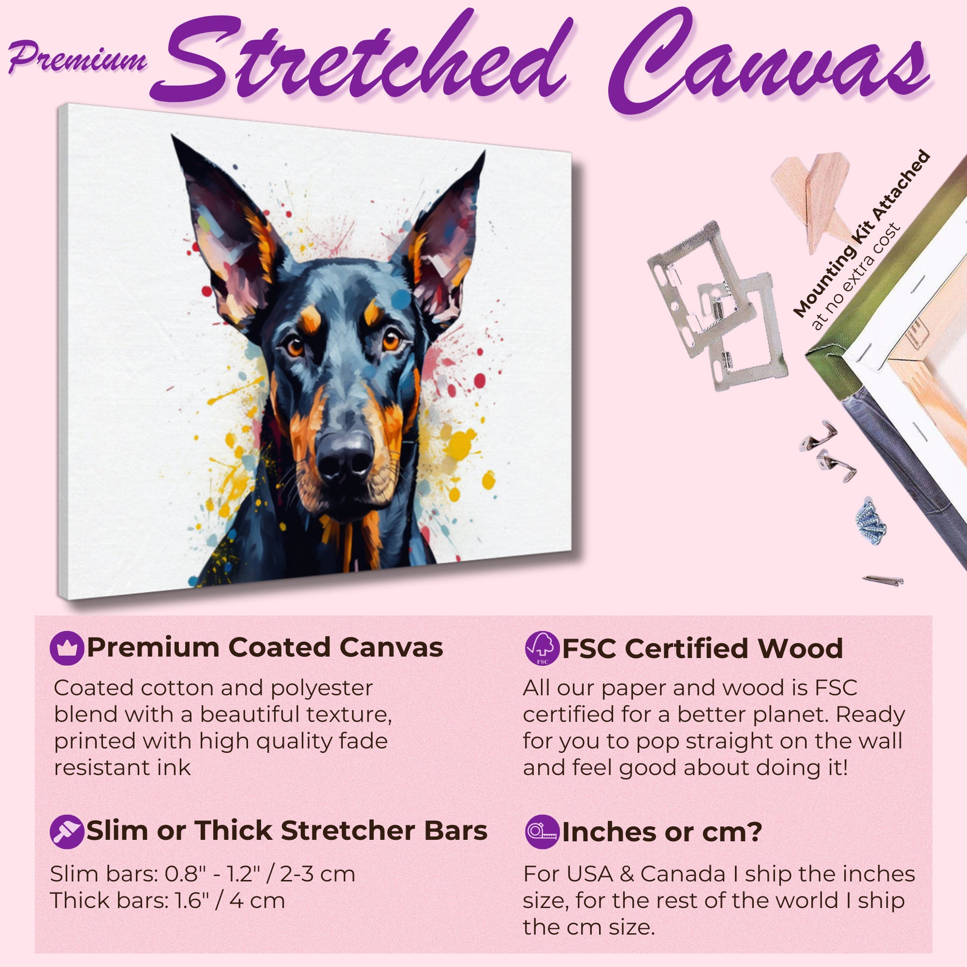 Dobermann Canvas / Poster Print. Colourful WatercoloAbstract Doberman Pinscher Dog Painting Splatter Paint Splash Art, Wall Decor Gifts - CanvasityCrafts - Free Shipping