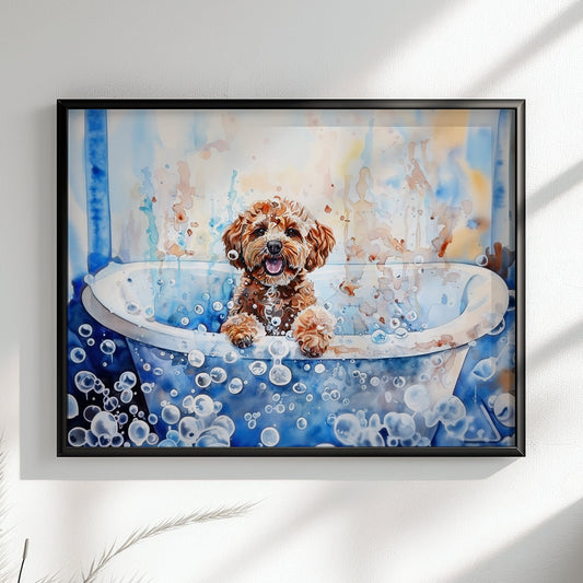 Cute Cockapoo Canvas / Poster Print. Colourful Watercolour Doodle Dog Bathtub Painting Splatter Paint Splash Art, Wall Decor Gifts - CanvasityCrafts - Free Shipping